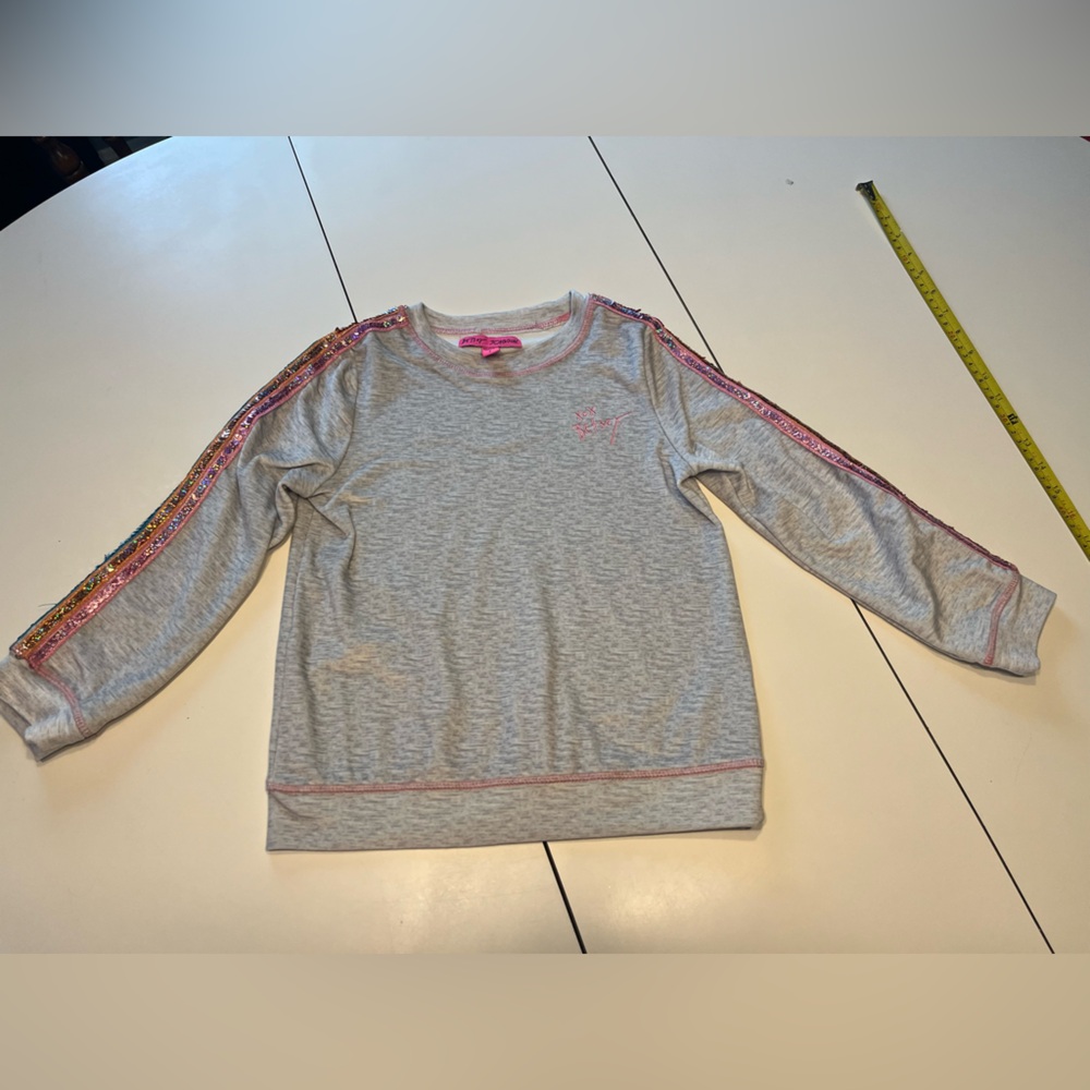 Betsey Johnson girls super soft size 7 gray rainbow sequin sweatshirt